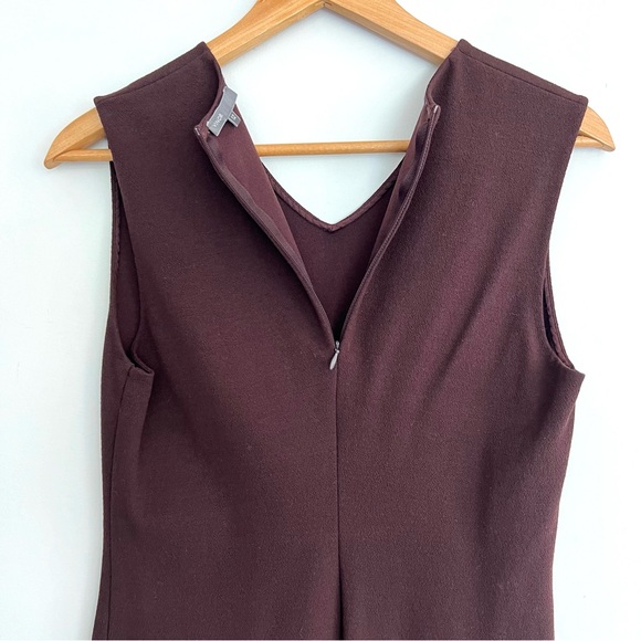 VINCE Brown Burgundy Viscose Blend Sleeveless Cocktail Sheath Midi Dress Sz 12 - Picture 8 of 14